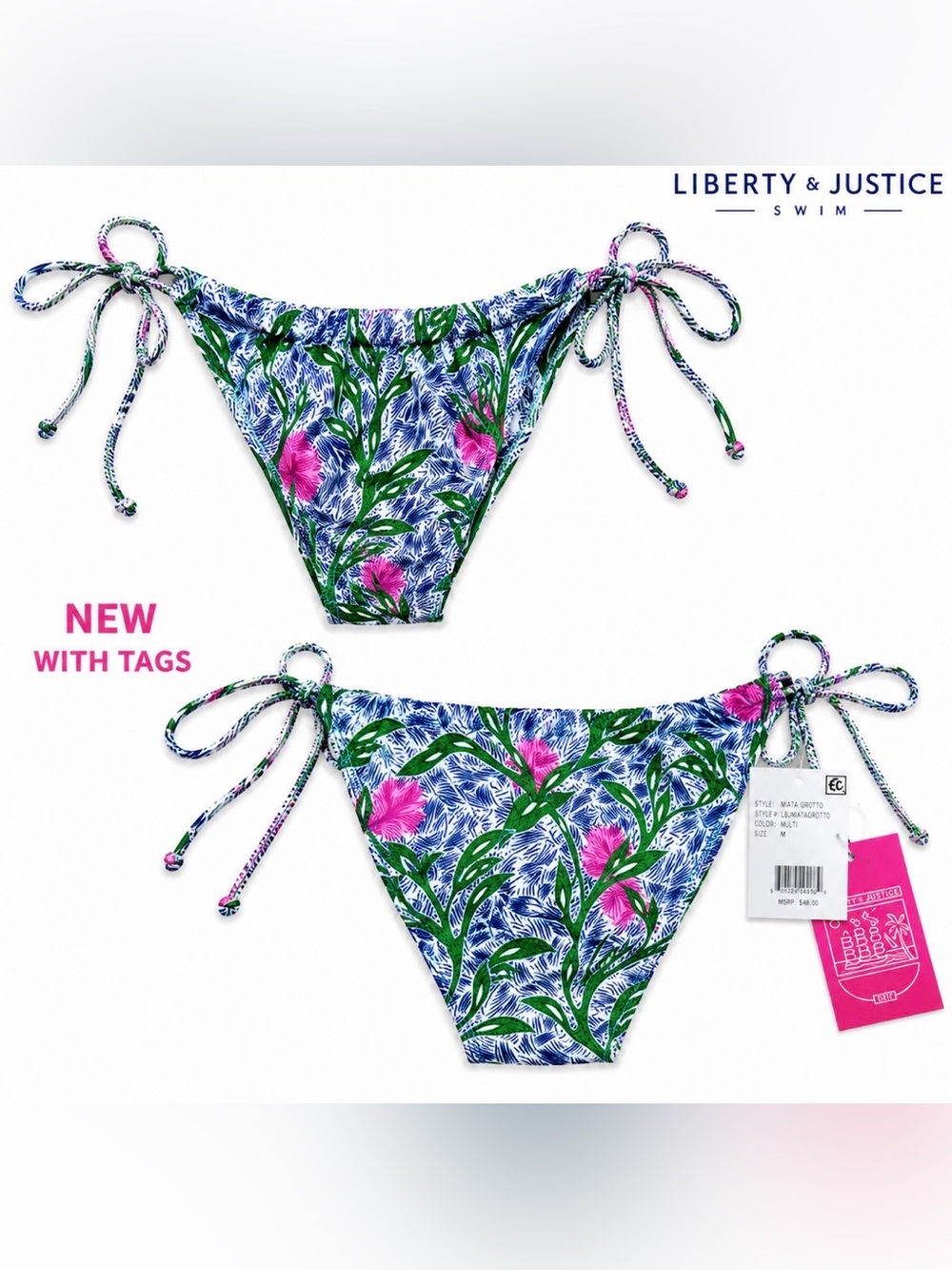 Liberty & Justice The Miata Grotto Bikini Bottom M NWT Side Tie Swim Cheeky NEW